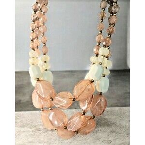 Chunky Bead Statement Yousi You Peachy Pink Layered 3 Strand Necklace 24"